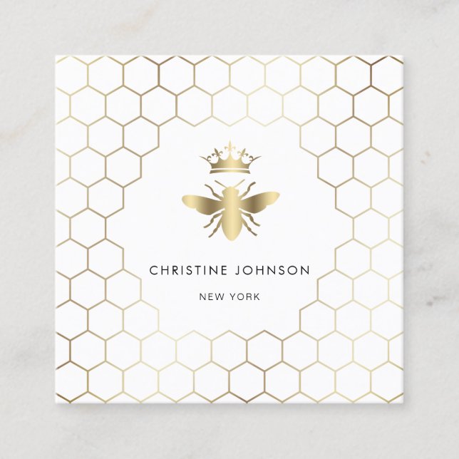 hexagons Queen bee logo Square Business Card (Front)
