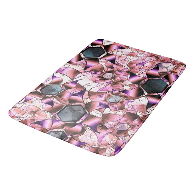Hexagons surrounded by pinkish petal-like shapes bath mat (Angled)
