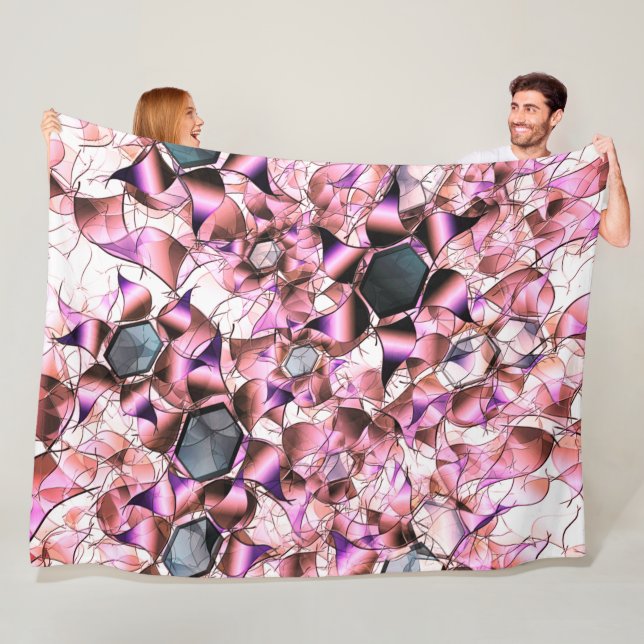 Hexagons surrounded by pinkish petal-like shapes fleece blanket (In Situ)