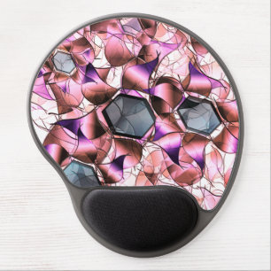Hexagons surrounded by pinkish petal-like shapes gel mouse pad