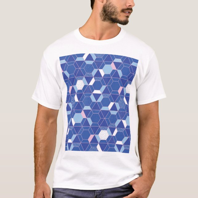 Hexagons, triangles: geometric abstract pattern. T-Shirt (Front)