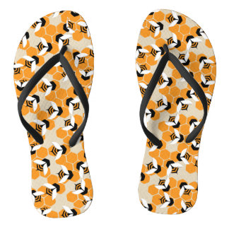 Hexagons with cute honey bees flip flops