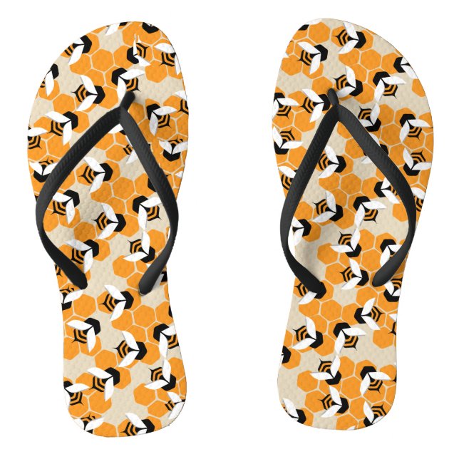 Hexagons with cute honey bees flip flops (Footbed)