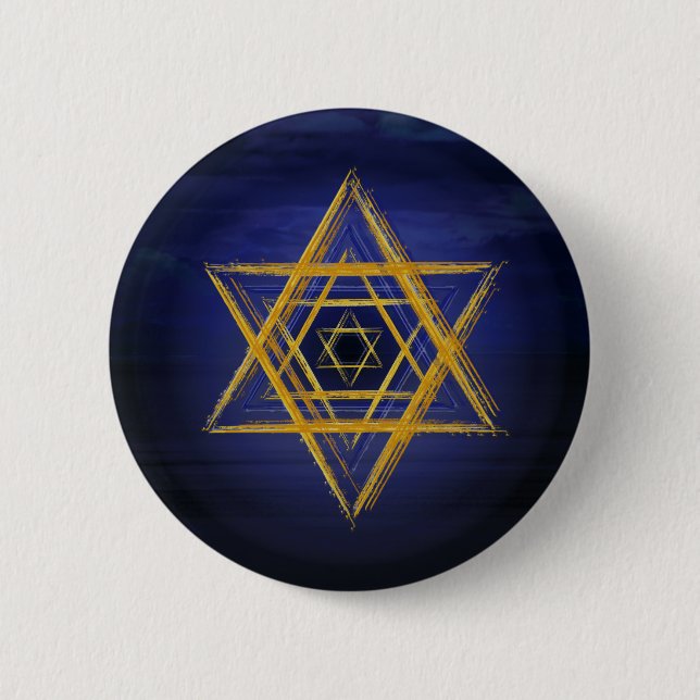 Hexagram gold & blue sacred geometric symbol pinback button (Front)