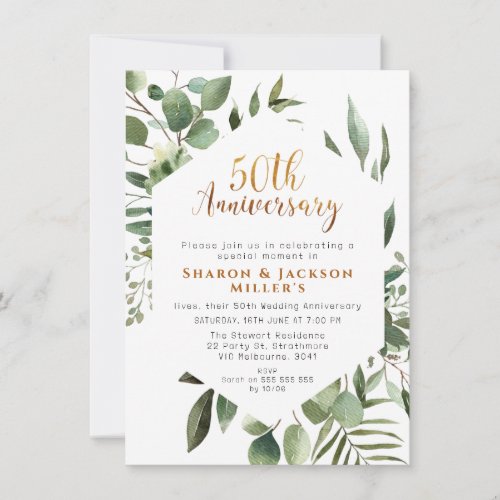 Hexigon Greenery 50th Wedding Anniversary Invitation