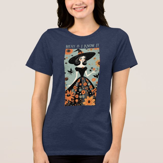 Hexy & I Know It - Funny Halloween Floral Witch Tri-Blend Shirt (Front)