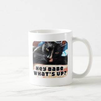 Hey Babe Flirty Cat Fun Photo Slogan Humor Design Coffee Mug