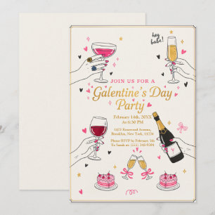Hey Babe Galentines Party Wine Cake Invitation