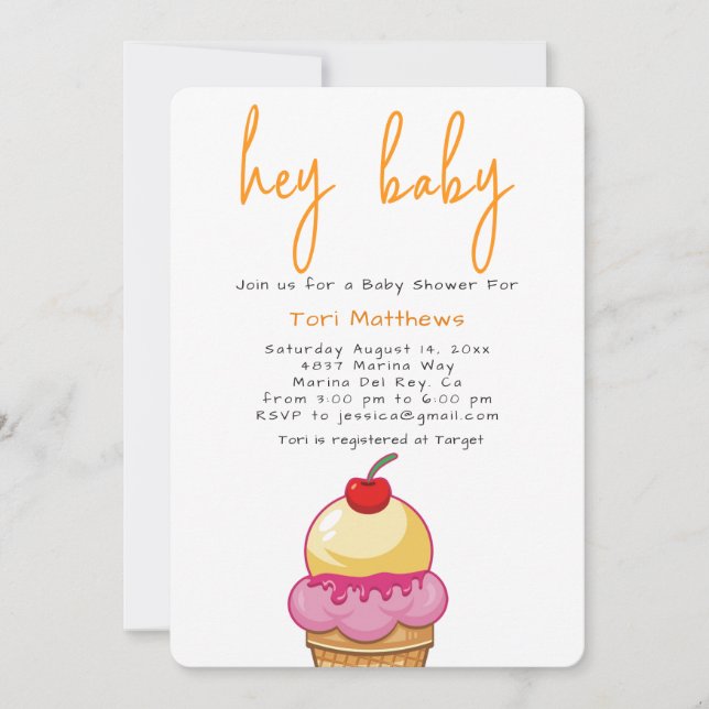 Hey Baby Orange Shower Invitation (Front)