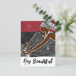 Hey Beautiful Black Woman in an African Head Wrap Postcard