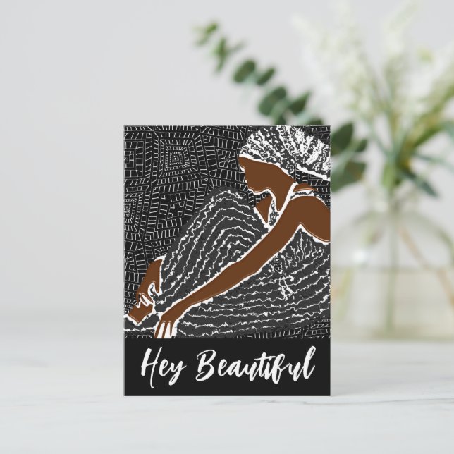 Hey Beautiful Black Woman in an African Head Wrap Postcard (Standing Front)