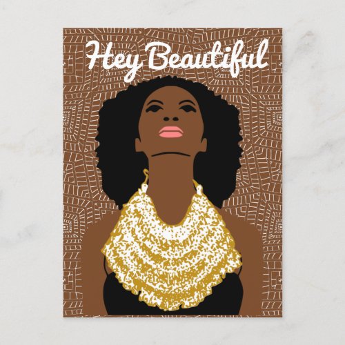 Hey Beautiful Black Woman with a Tribal Necklace Postcard