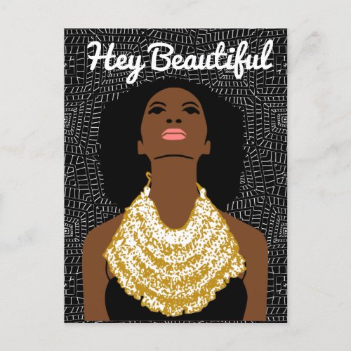 Hey Beautiful Black Woman with a Tribal Necklace Postcard