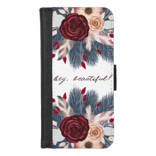 Hey Beautiful Christmas Floral iPhone 87 Wallet Case