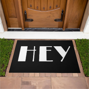 Hey Bold Typographic Modern Black Doormat