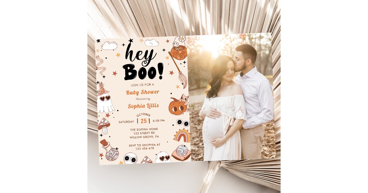 Hey Boo Baby Shower Halloween Photo Invitation | Zazzle