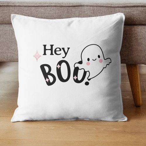 Hey Boo Black and pink Funny Halloween Ghost  Throw Pillow