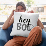 Hey Boo Black and White Funny Halloween Ghost Throw Pillow<br><div class="desc">Modern and cute "Hey Boo" Halloween home decor pillow design features text in black,  gray and white lettering with a little ghost accent.</div>