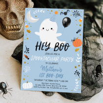 Hey Boo Blue Ghost Halloween Birthday Invitation