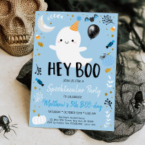 Hey Boo Blue Ghost Halloween Birthday Invitation