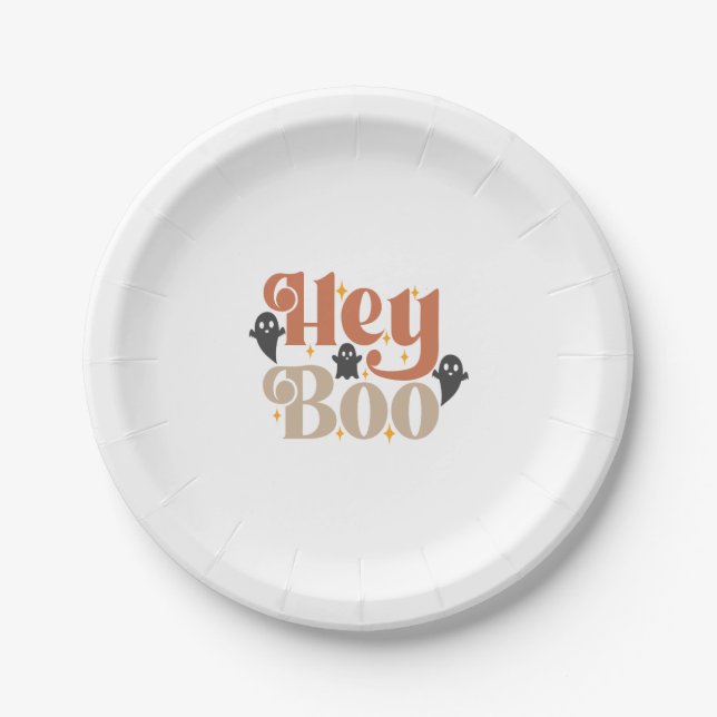 Hey Boo Boho Halloween Hey Boo Ghost Paper Plates (Front)