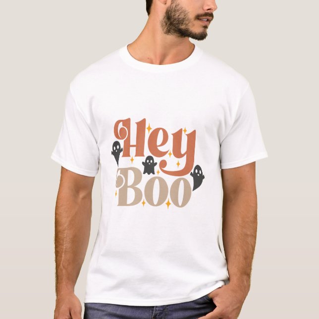 Hey Boo Boho Halloween Hey Boo Ghost T-Shirt (Front)