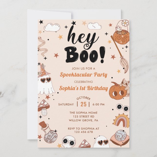 Hey Boo Brithday Halloween Invitation (Front)