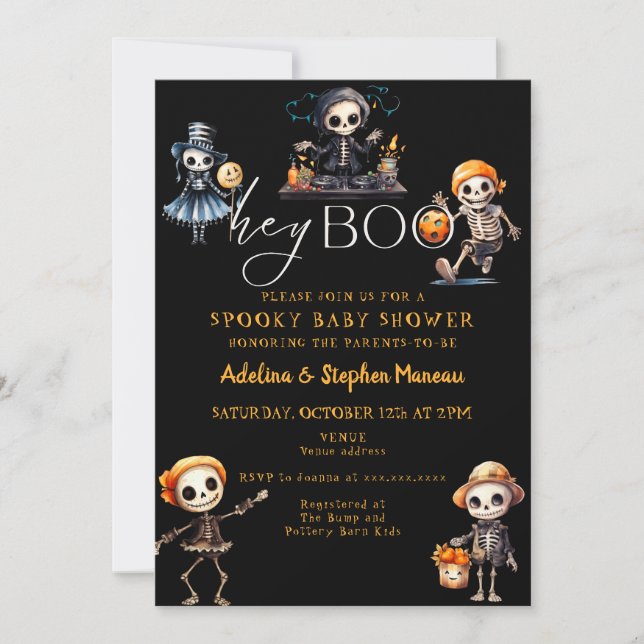 Hey Boo Chic Halloween Spooky Costume Baby Shower Invitation (Front)