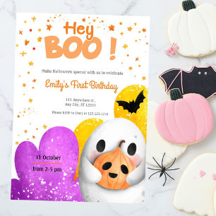 Hey Boo Cute First Birthday Party Invite