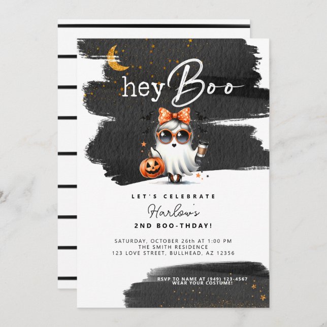 Hey Boo Cute Ghost Halloween Birthday  Invitation (Front/Back)