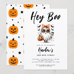 Hey Boo Cute Ghost Halloween Birthday Invitation