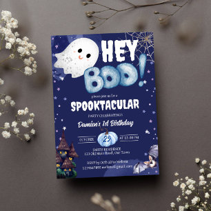 Hey boo cute ghost Halloween birthday party  Invitation