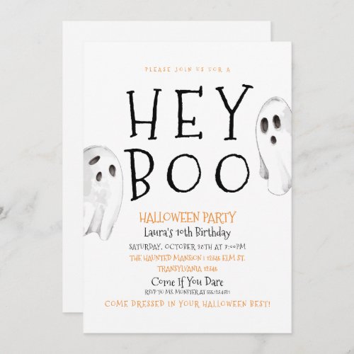 Hey Boo Cute Ghost Halloween Invitation