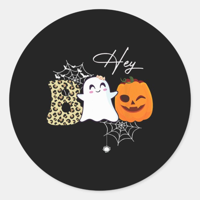 Hey Boo Cute Ghost Pumpkin Face Halloween  Classic Round Sticker (Front)