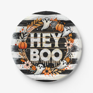 Hey Boo Cute Ghost Themed Halloween Party Favor Paper Plates