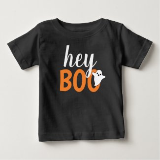 Hey Boo Cute Halloween Black White Orange Ghost Baby T-Shirt