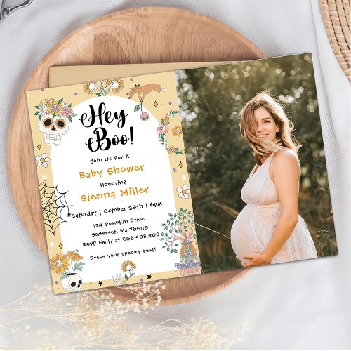 Hey Boo Cute Halloween Ghost Baby Shower Photo Invitation