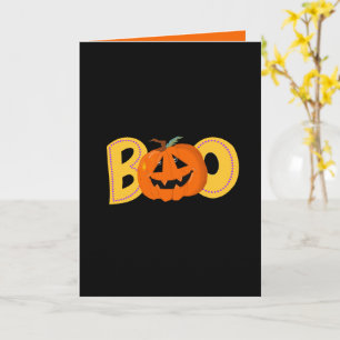 Hey Boo Cute Pumpkin Typography Drawing Art Card