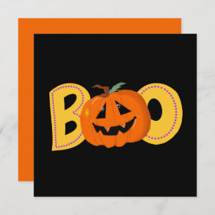 Hey Boo Cute Pumpkin Typography Drawing Art Card