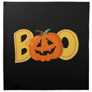 Hey Boo Cute Pumpkin Typography Drawing Art Cloth Napkin