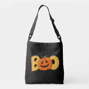 Hey Boo Cute Pumpkin Typography Drawing Art Crossbody Bag