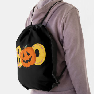 Hey Boo Cute Pumpkin Typography Drawing Art Drawstring Bag