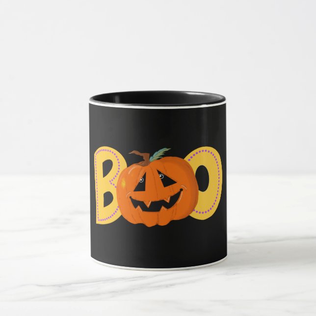 Hey Boo Cute Pumpkin Typography Drawing Art Mug (Center)