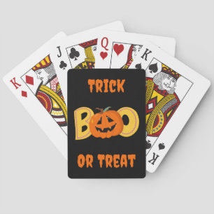 Hey Boo Cute Pumpkin Typography Drawing Art Poker Cards