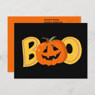 Hey Boo Cute Pumpkin Typography Drawing Art Postcard