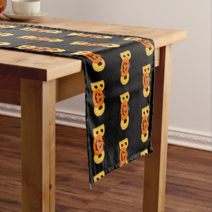 Hey Boo Cute Pumpkin Typography Drawing Art Short Table Runner
