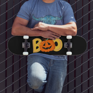 Hey Boo Cute Pumpkin Typography Drawing Art Skateboard