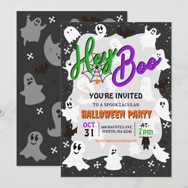 Hey Boo Cute Spooky Ghost Halloween Party Invitation (Front/Back)