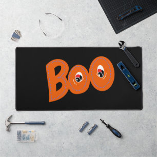Hey Boo Did I Scare You Too Typography Drawing Art Desk Mat