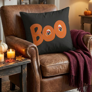 Hey Boo Did I Scare You Too Typography Drawing Art Throw Pillow